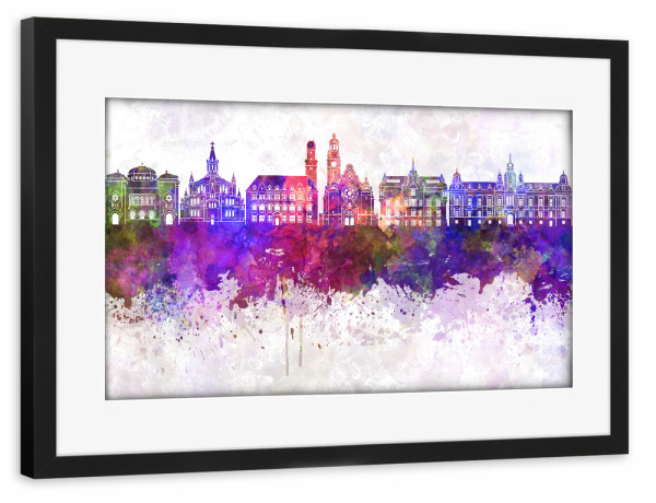 Poster mit Rahmen schwarz "Malmo skyline in watercolor" artboxONE - Städte,Reise,Abstrakt,Architektur