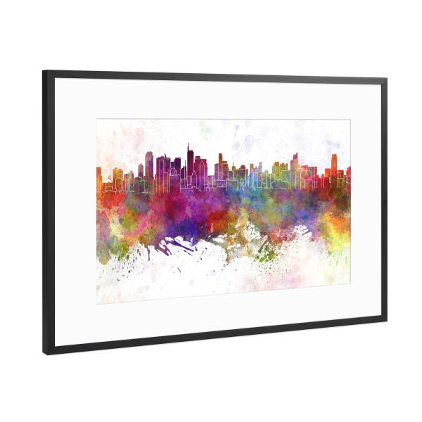 Poster mit Rahmen Schwarz (Metallic) "Makati skyline in watercolor" artboxONE - Städte,Reise,Abstrakt,Architektur