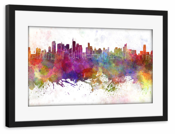 Poster mit Rahmen schwarz "Makati skyline in watercolor" artboxONE - Städte,Reise,Abstrakt,Architektur