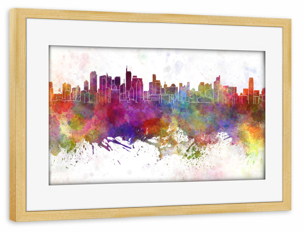 Poster mit Rahmen kiefer "Makati skyline in watercolor" artboxONE - Städte,Reise,Abstrakt,Architektur