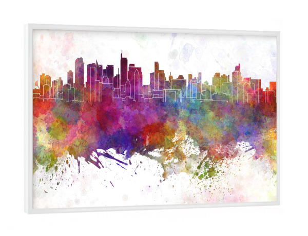 Poster mit weißem Rahmen "Makati skyline in watercolor" artboxONE - Städte,Reise,Abstrakt,Architektur