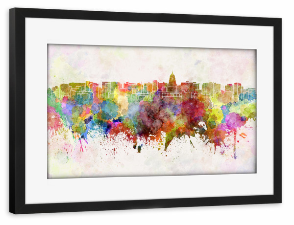 Poster mit Rahmen schwarz "Madison skyline in watercolor" artboxONE - Städte,Reise,Abstrakt,Architektur