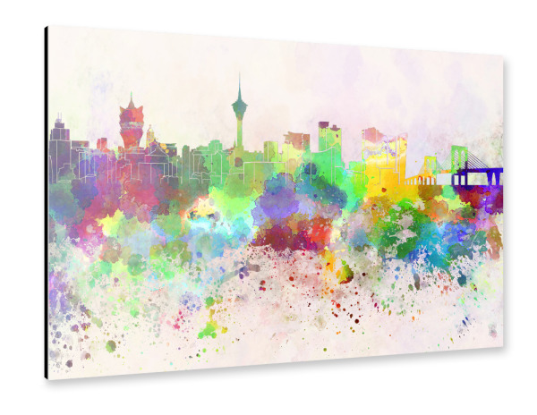 Alu-Dibond "Macau skyline in watercolor" 30x20 cm artboxONE