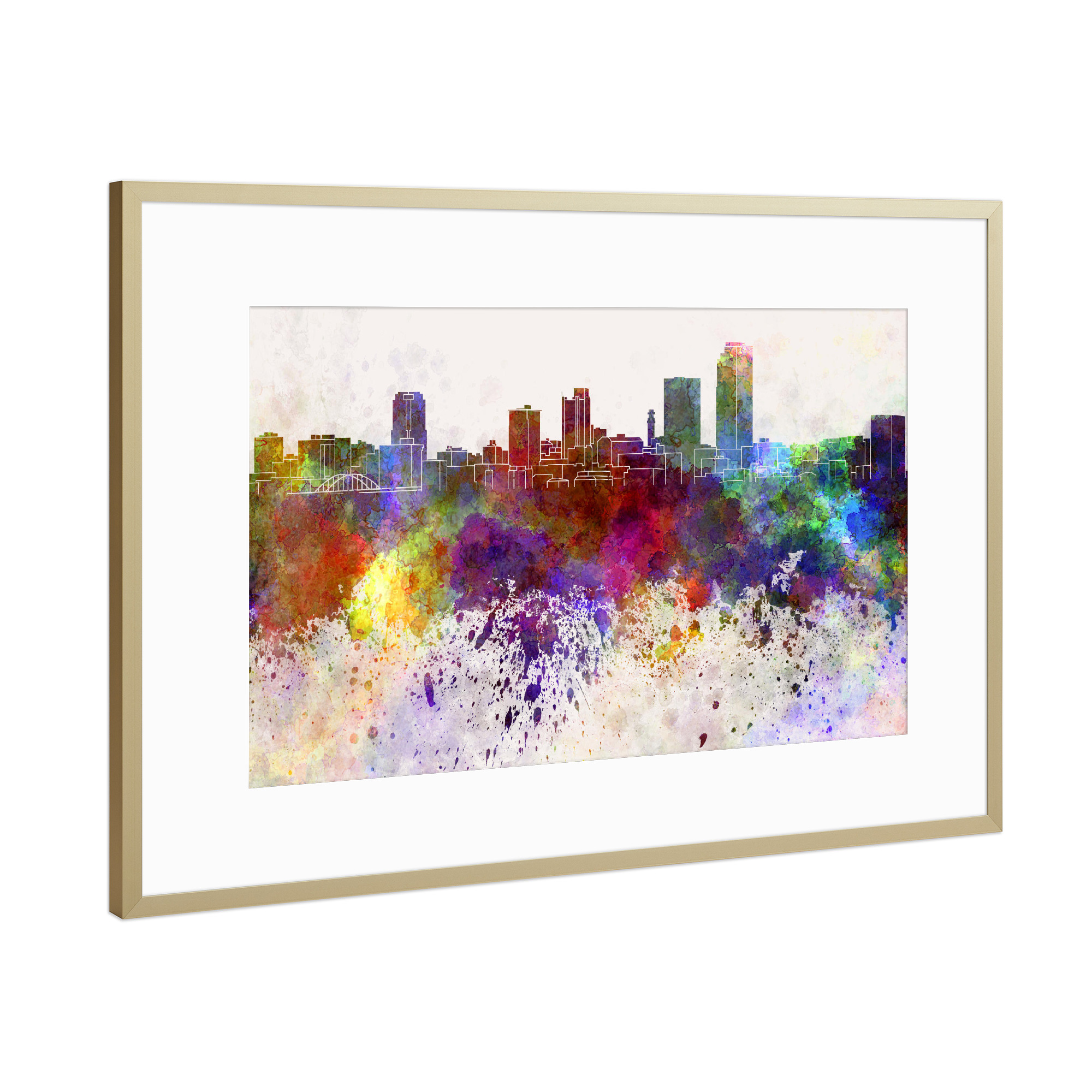 Poster mit Rahmen Gold "Little Rock skyline in watercolor" artboxONE - Reise,Abstrakt,Architektur
