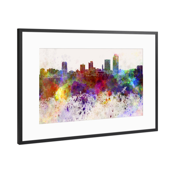 Poster mit Rahmen Schwarz (Metallic) "Little Rock skyline in watercolor" artboxONE - Reise,Abstrakt,Architektur