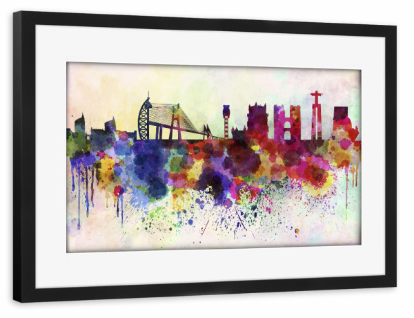 Poster mit Rahmen schwarz "Lisbon V2 skyline in watercolor" artboxONE - Städte,Reise,Architektur