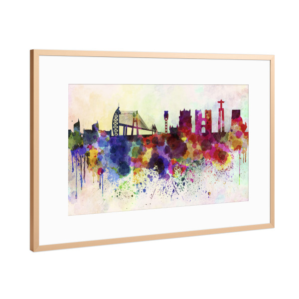 Poster mit Rahmen Kupfer "Lisbon V2 skyline in watercolor" artboxONE - Städte,Reise,Architektur