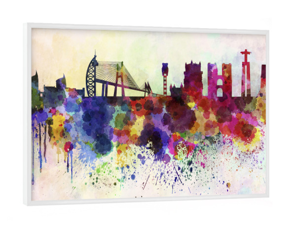 Poster mit weißem Rahmen "Lisbon V2 skyline in watercolor" artboxONE - Städte,Reise,Architektur