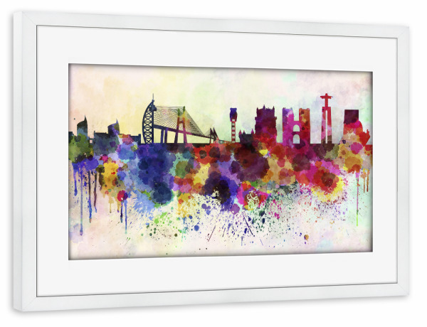 Poster mit Rahmen weiß "Lisbon V2 skyline in watercolor" artboxONE - Städte,Reise,Architektur