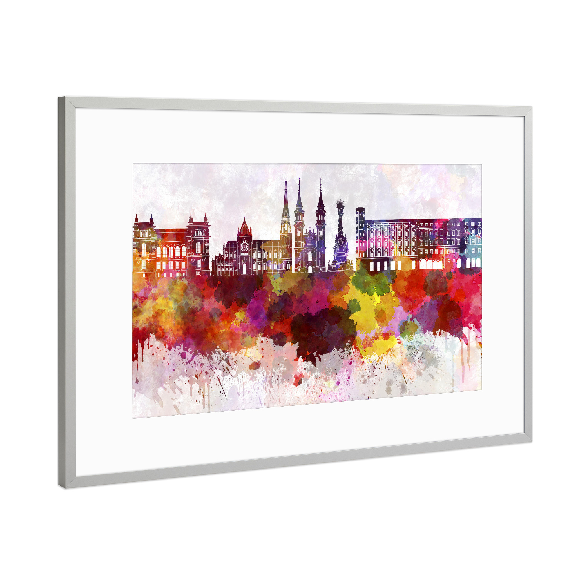 Poster mit Rahmen Silber "Linz skyline in watercolor" artboxONE - Städte,Reise,Abstrakt,Architektur