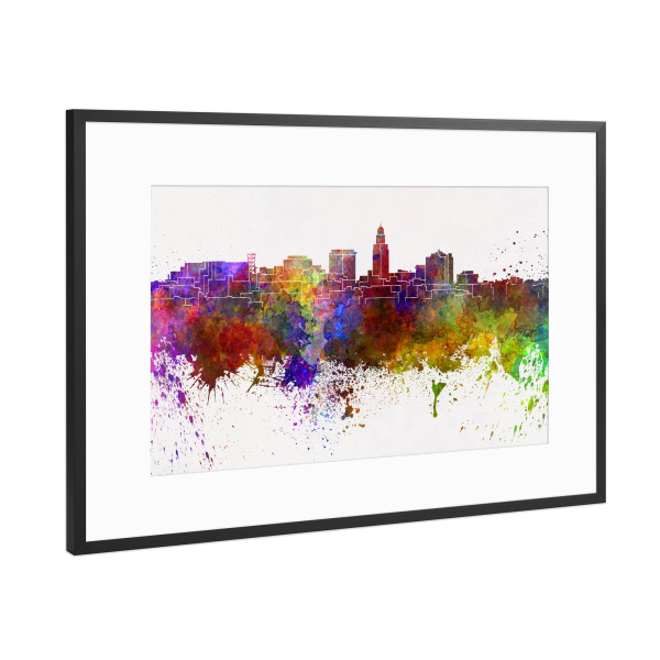 Poster mit Rahmen Schwarz (Metallic) "Lincoln skyline in watercolor" artboxONE - Städte,Reise,Architektur