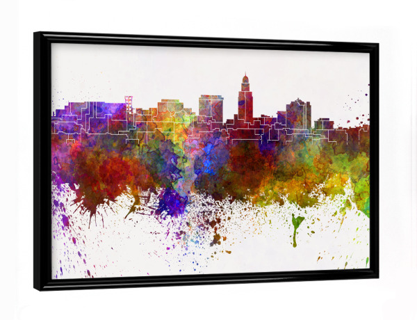 Poster mit schwarzem Rahmen "Lincoln skyline in watercolor" artboxONE - Städte,Reise,Architektur