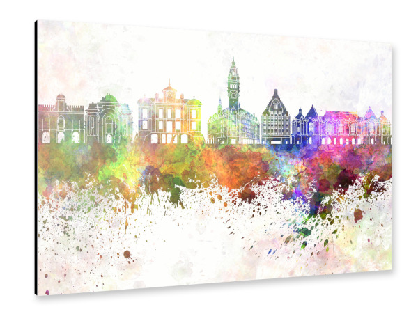 Alu-Dibond "Lille skyline in watercolor" 30x20 cm artboxONE