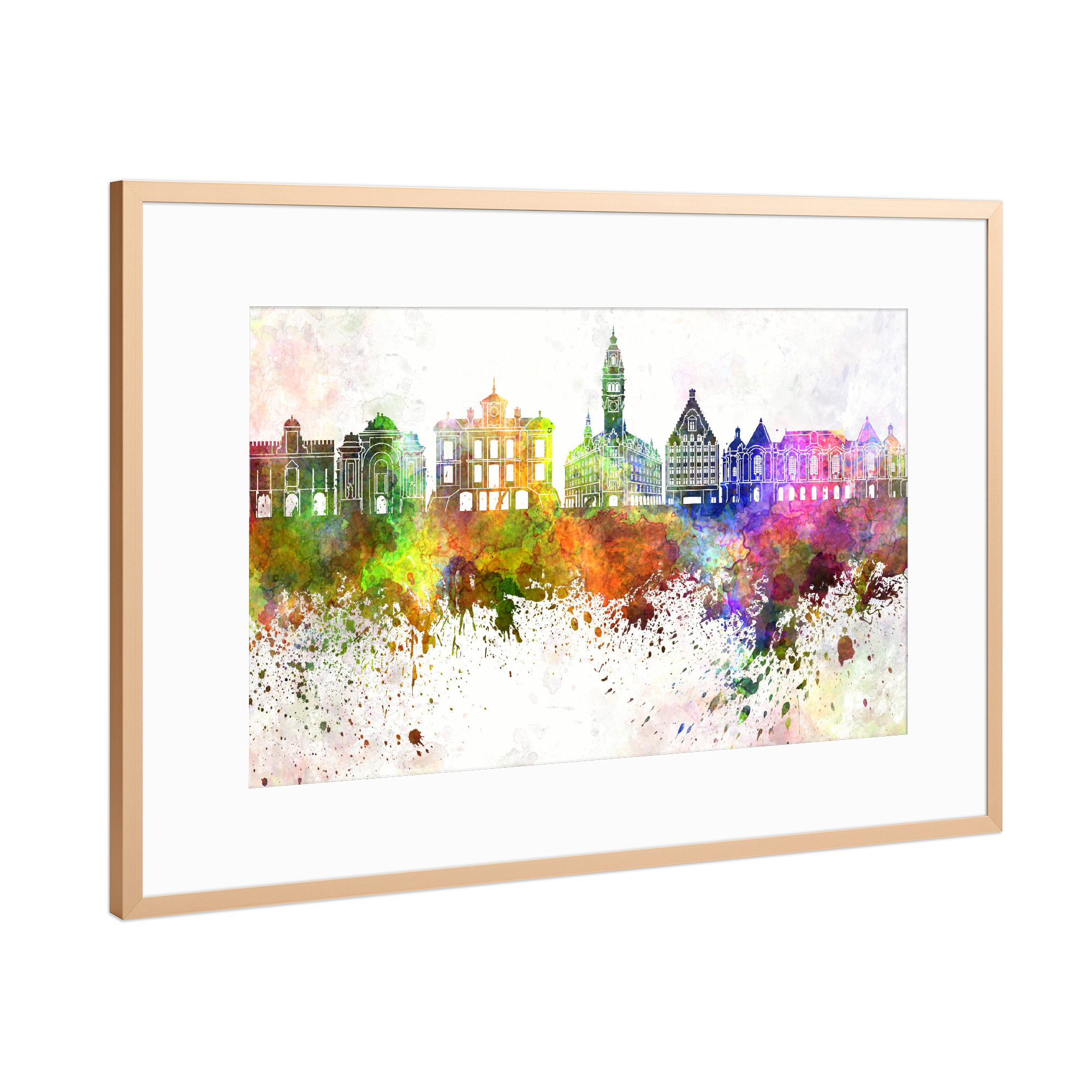 Poster mit Rahmen Kupfer "Lille skyline in watercolor" artboxONE - Städte,Reise,Abstrakt,Architektur