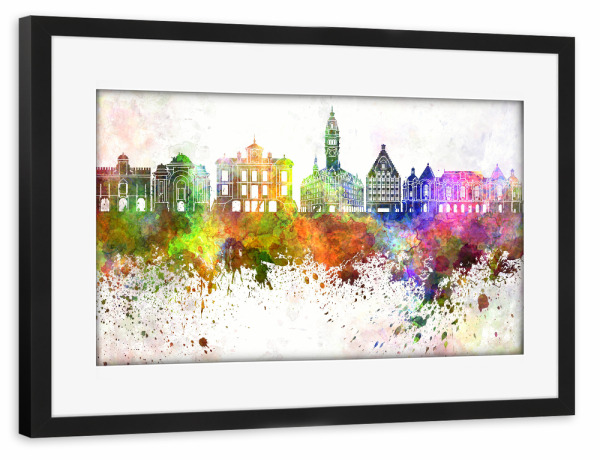 Poster mit Rahmen schwarz "Lille skyline in watercolor" artboxONE - Städte,Reise,Abstrakt,Architektur