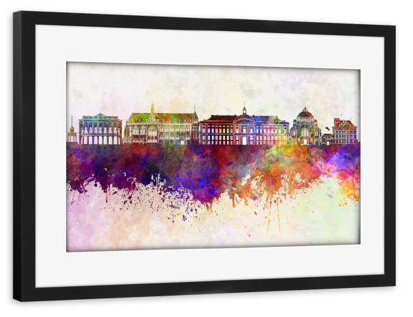 Poster mit Rahmen schwarz "Liege skyline in watercolor" artboxONE - Städte,Reise,Abstrakt,Architektur