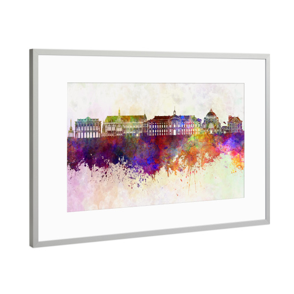 Poster mit Rahmen Silber "Liege skyline in watercolor" artboxONE - Städte,Reise,Abstrakt,Architektur
