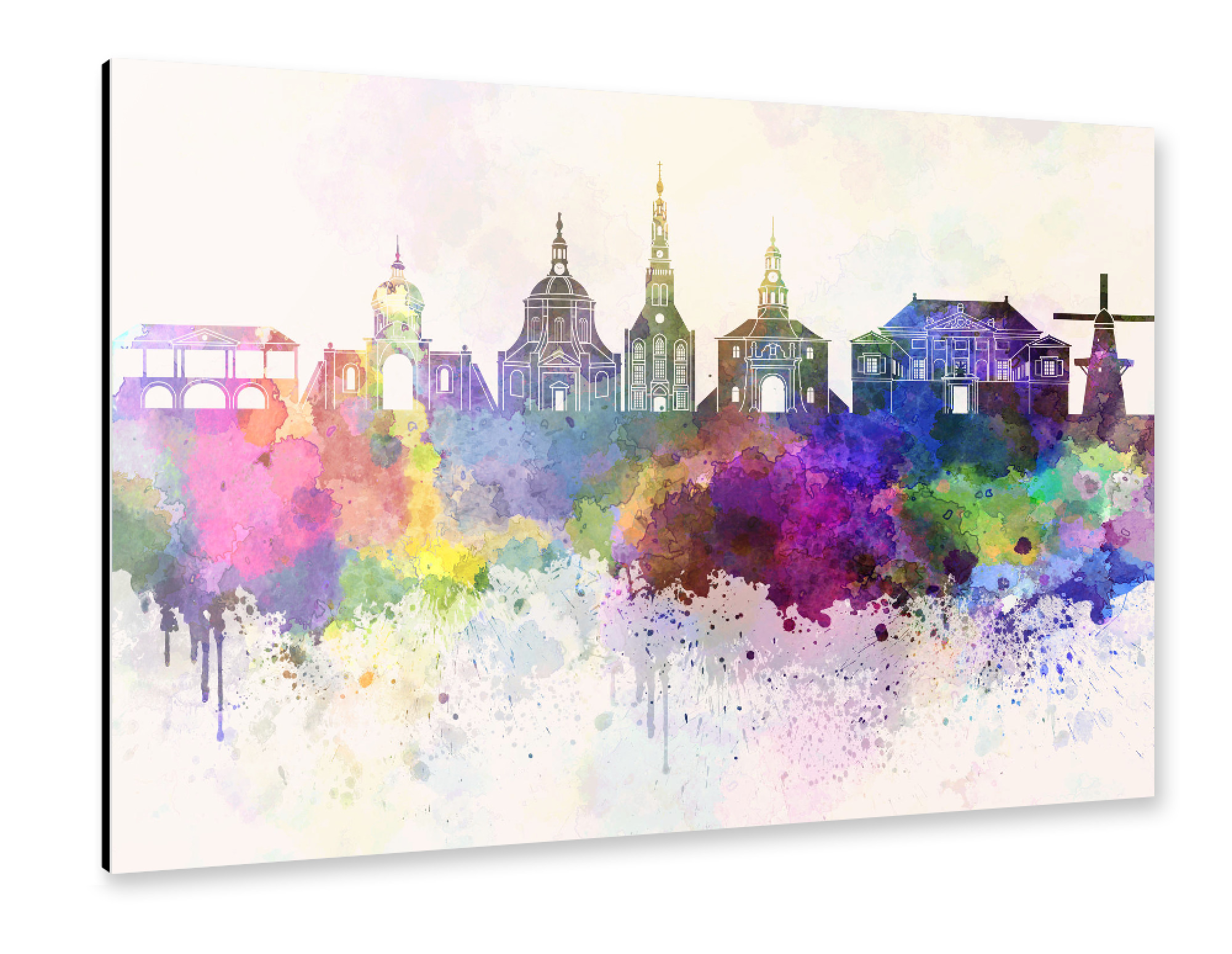 Alu-Dibond "Leiden skyline in watercolor" 30x20 cm artboxONE