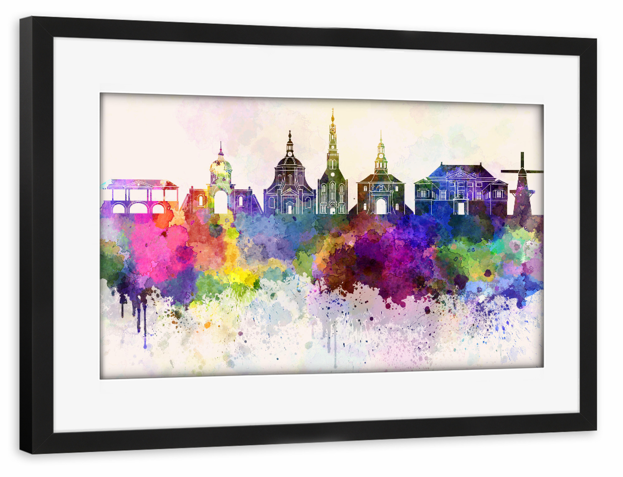 Poster mit Rahmen schwarz "Leiden skyline in watercolor" artboxONE - Reise,Abstrakt,Architektur