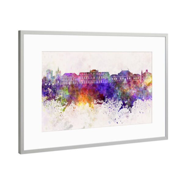 Poster mit Rahmen Silber "Le Havre skyline in watercolor" artboxONE - Städte,Reise,Abstrakt,Architektur