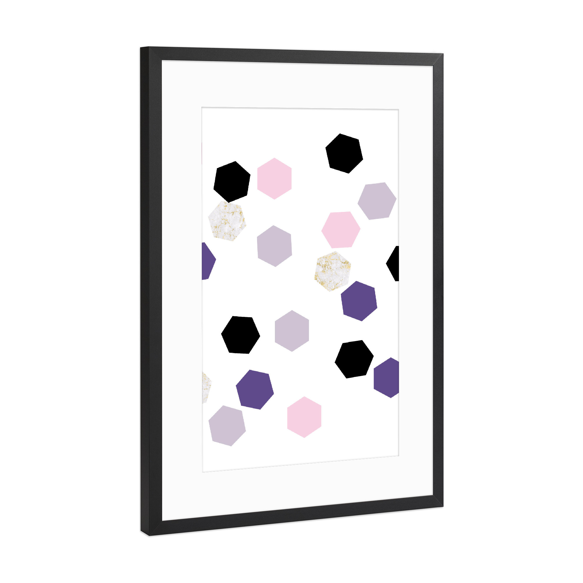 Poster mit Rahmen Schwarz (Metallic) "Geometric Hexagons Violet Marble 2" artboxONE - Abstrakt,Geometrie,Ultraviolet,Marmor