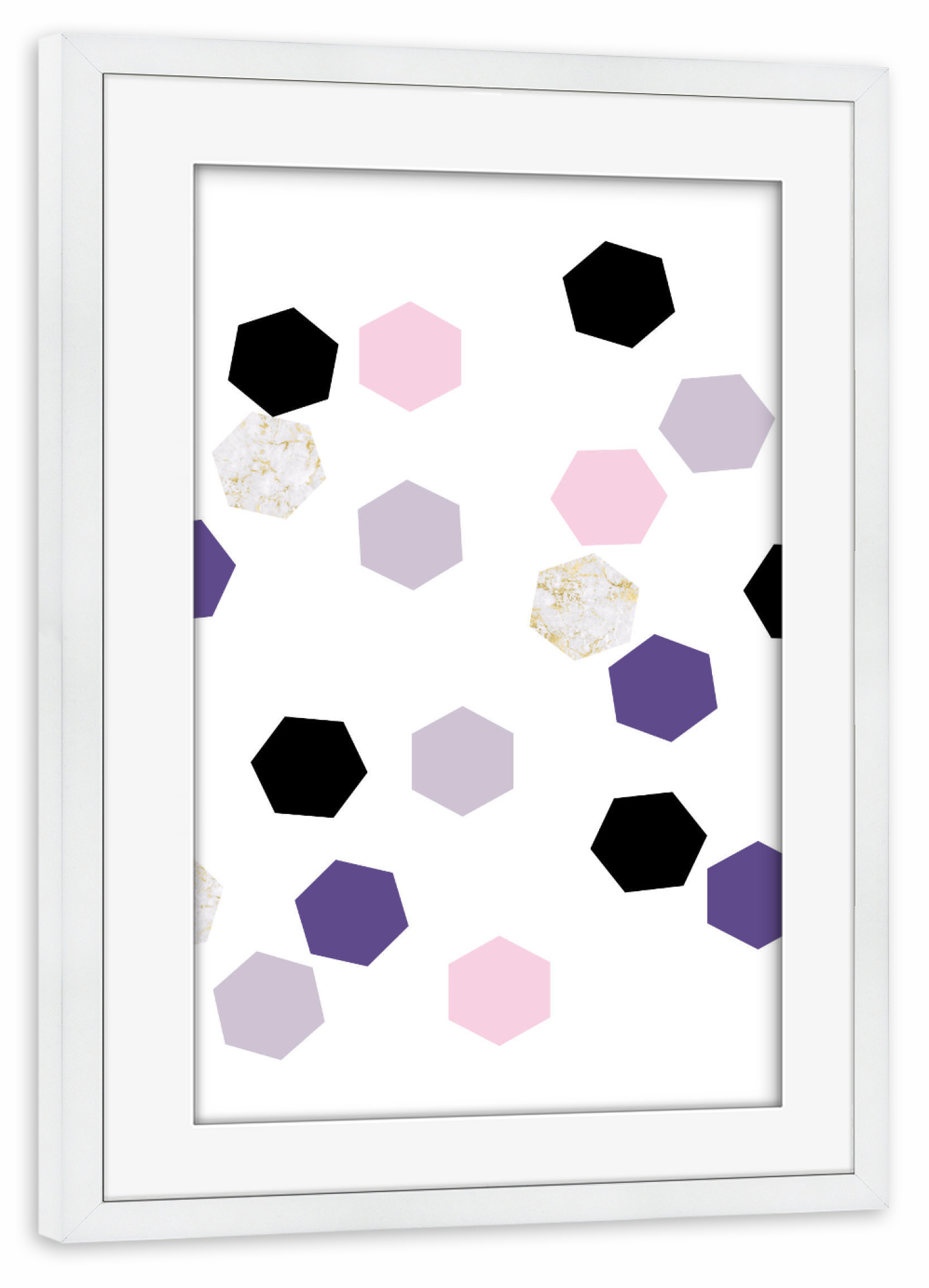 Poster mit Rahmen weiß "Geometric Hexagons Violet Marble 2" artboxONE - Abstrakt,Geometrie,Ultraviolet,Marmor