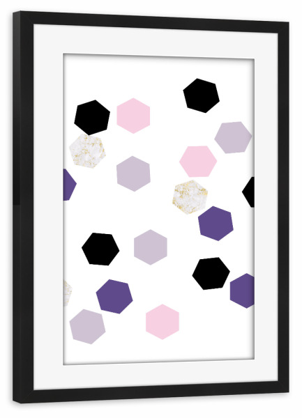 Poster mit Rahmen schwarz "Geometric Hexagons Violet Marble 2" artboxONE - Abstrakt,Geometrie,Ultraviolet,Marmor
