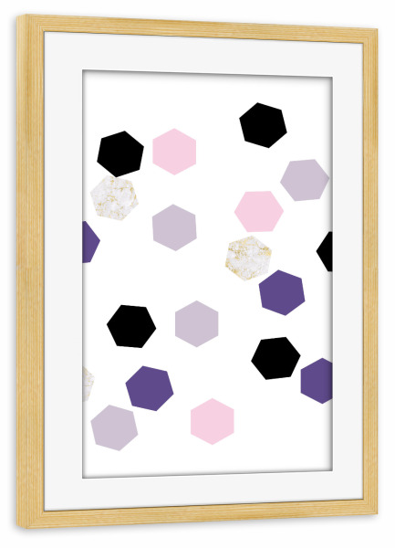 Poster mit Rahmen kiefer "Geometric Hexagons Violet Marble 2" artboxONE - Abstrakt,Geometrie,Ultraviolet,Marmor