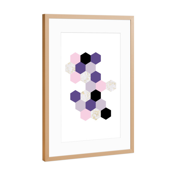 Poster mit Rahmen Kupfer "Geometric Hexagons Violet Marble" artboxONE - Abstrakt,Geometrie,Ultraviolet,Marmor