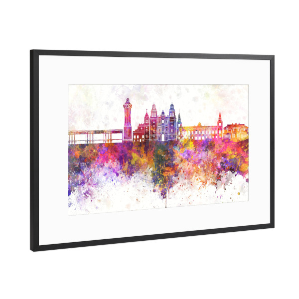Poster mit Rahmen Schwarz (Metallic) "Huelva skyline in watercolor" artboxONE - Städte,Reise,Abstrakt,Architektur