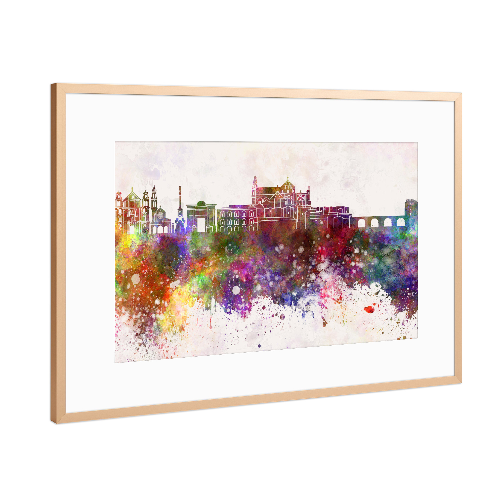 Poster mit Rahmen Kupfer "Cordoba skyline in watercolor" artboxONE - Städte,Reise,Abstrakt,Architektur