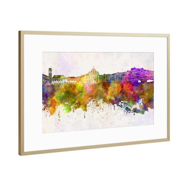 Poster mit Rahmen Gold "Coimbra skyline in watercolor" artboxONE - Städte,Reise,Abstrakt,Architektur
