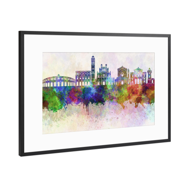 Poster mit Rahmen Schwarz (Metallic) "Castellon skyline in watercolor" artboxONE - Städte,Reise,Abstrakt,Architektur