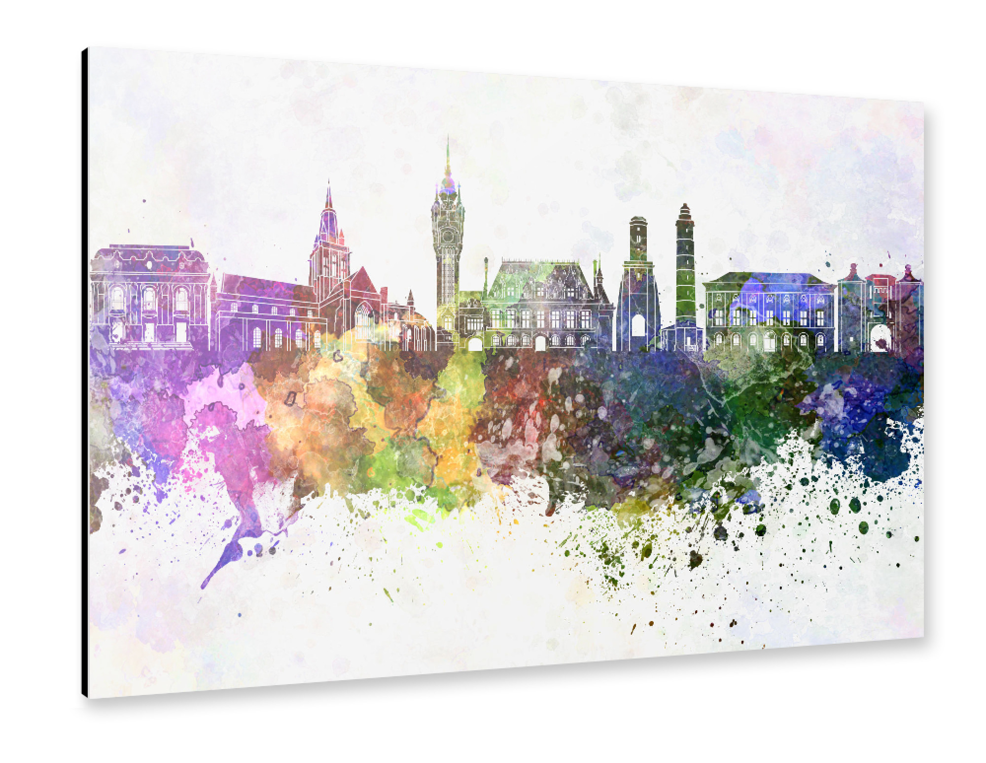 Alu-Dibond "Calais skyline in watercolor" 75x50 cm artboxONE