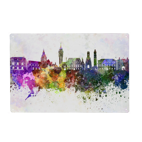 Holzbild "Calais skyline in watercolor" artboxONE - Städte,Reise,Abstrakt,Architektur