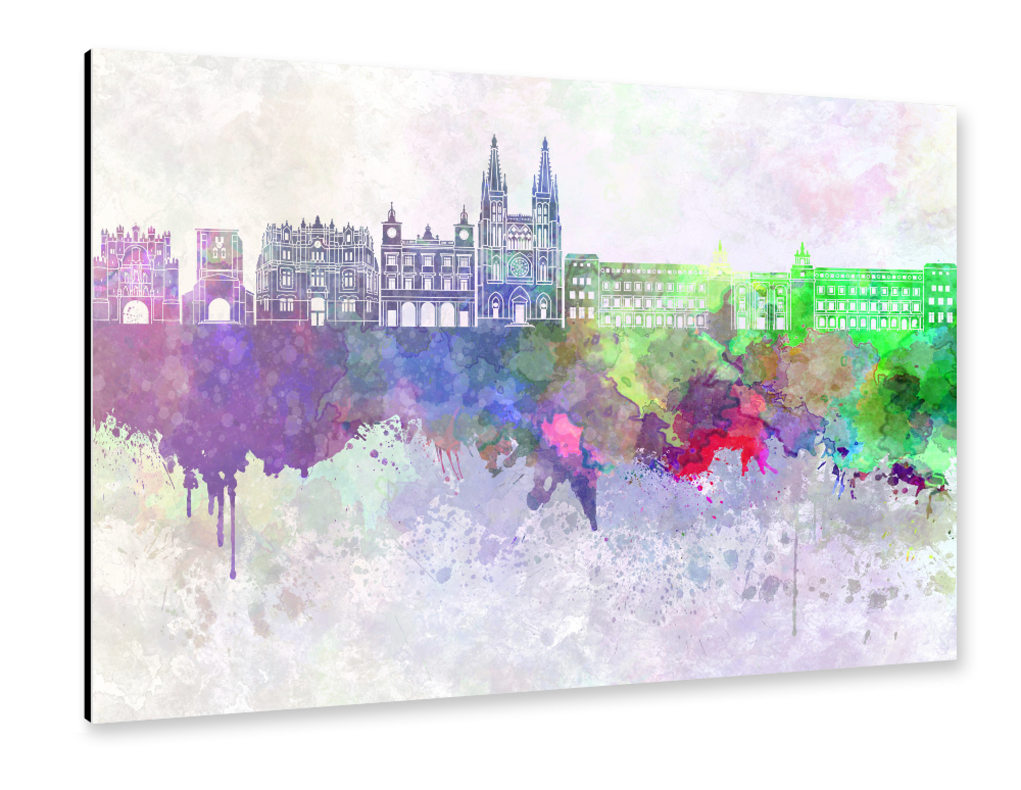 Alu-Dibond "Burgos skyline in watercolor" 75x50 cm artboxONE