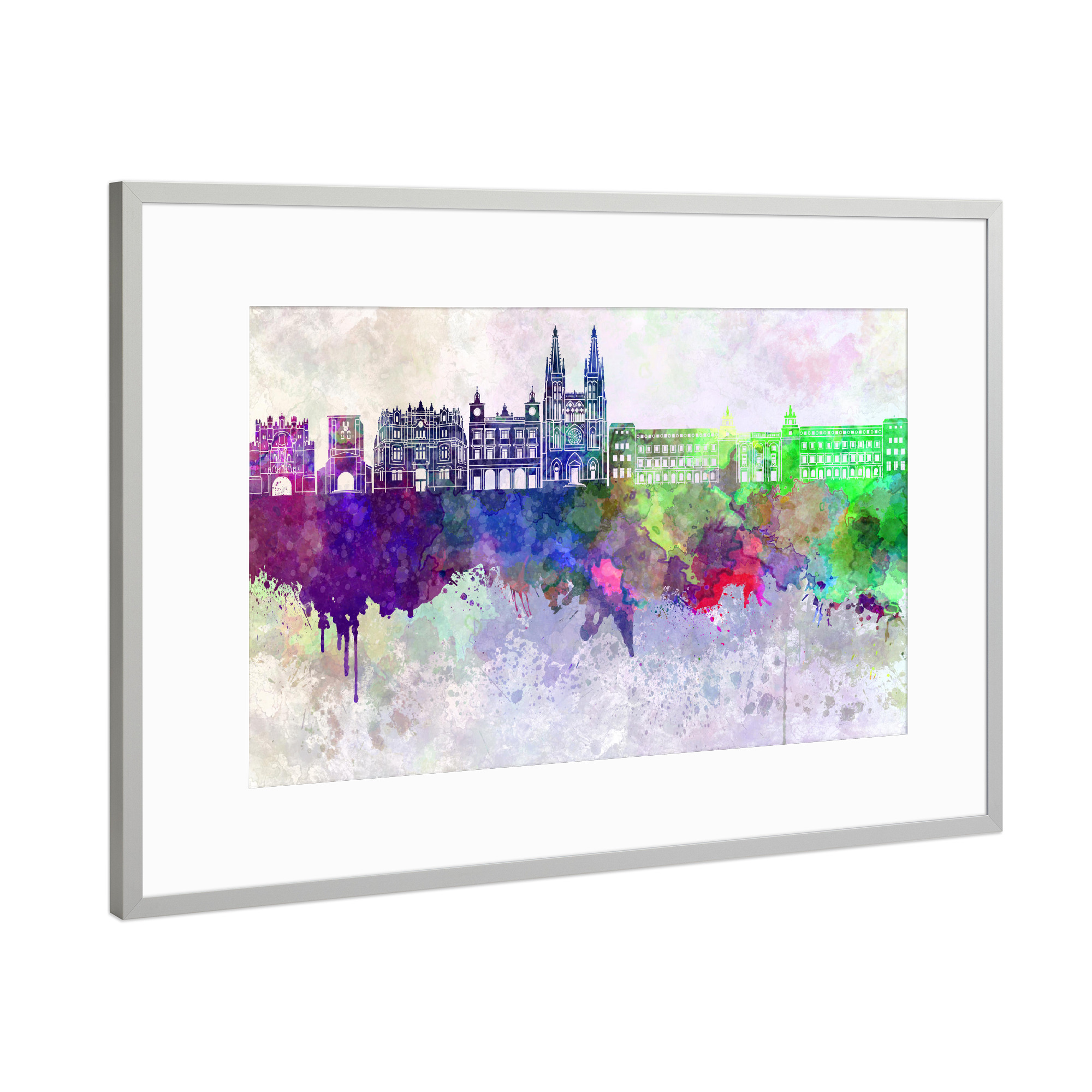 Poster mit Rahmen Silber "Burgos skyline in watercolor" artboxONE - Städte,Reise,Abstrakt,Architektur