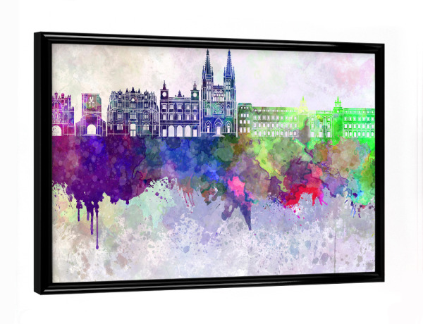 Poster mit schwarzem Rahmen "Burgos skyline in watercolor" artboxONE - Städte,Reise,Abstrakt,Architektur