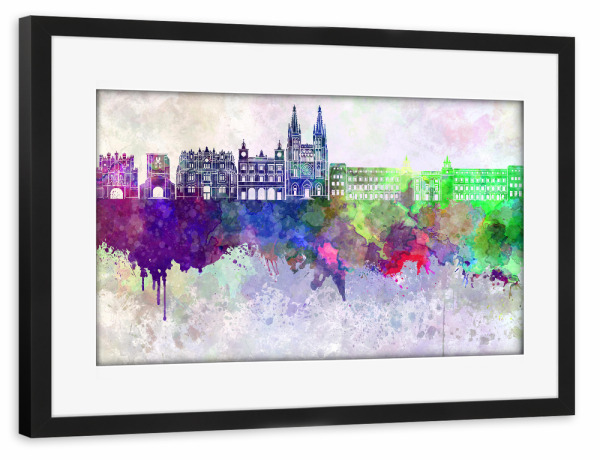 Poster mit Rahmen schwarz "Burgos skyline in watercolor" artboxONE - Städte,Reise,Abstrakt,Architektur