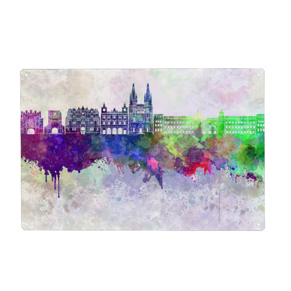 Holzbild "Burgos skyline in watercolor" artboxONE - Städte,Reise,Abstrakt,Architektur