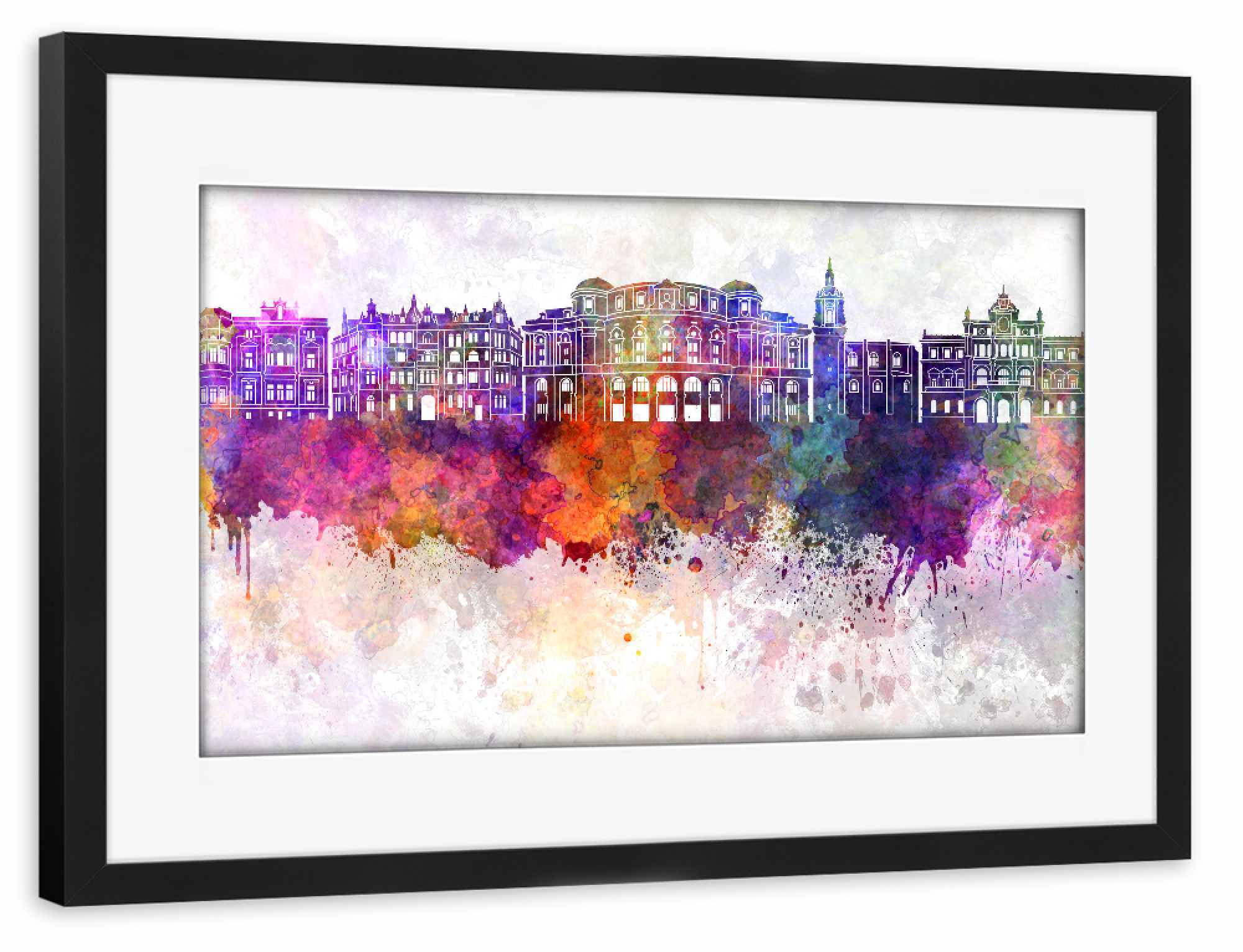 Poster mit Rahmen schwarz "Bilbao skyline in watercolor" artboxONE - Städte,Reise,Abstrakt,Architektur