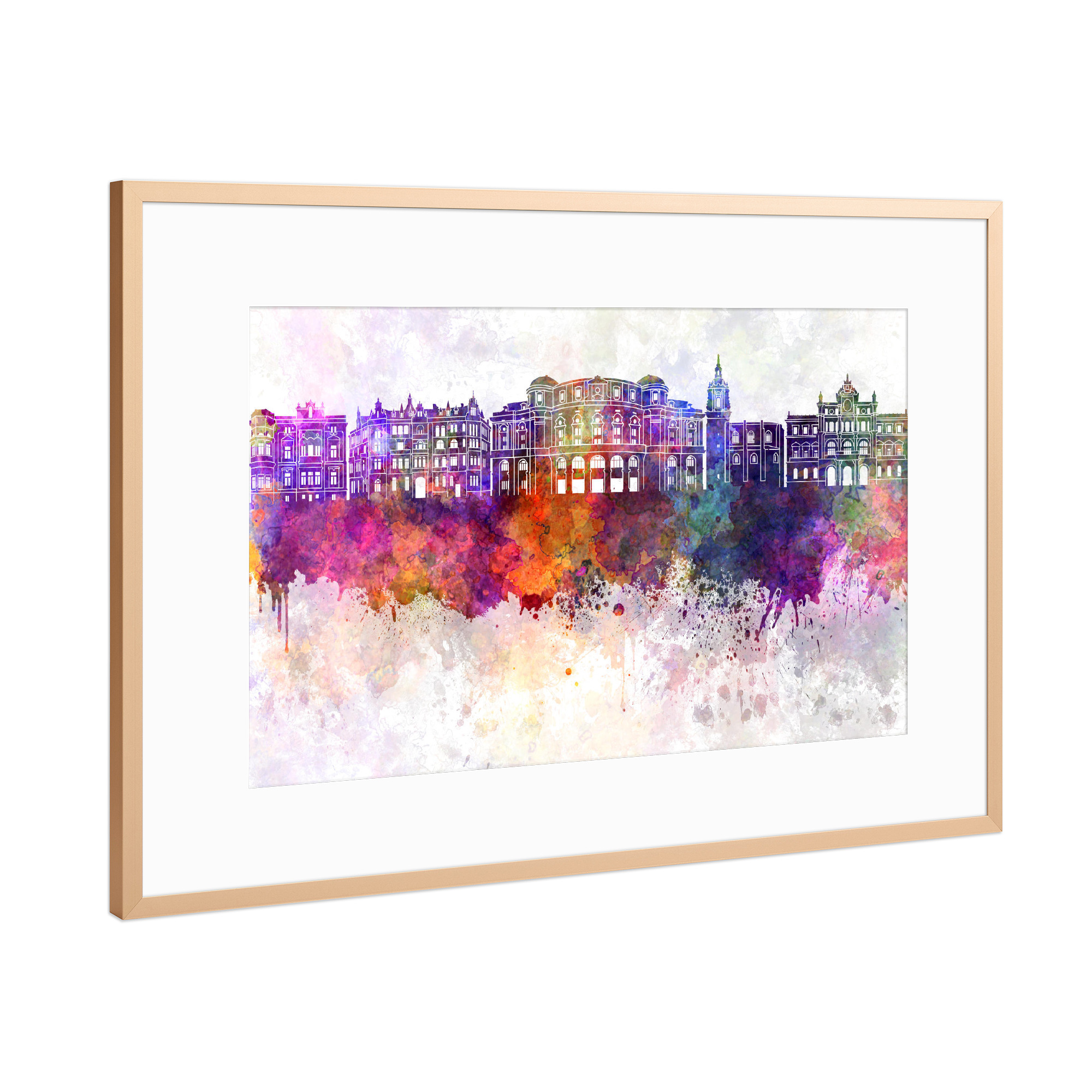 Poster mit Rahmen Kupfer "Bilbao skyline in watercolor" artboxONE - Städte,Reise,Abstrakt,Architektur