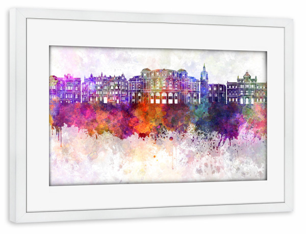Poster mit Rahmen weiß "Bilbao skyline in watercolor" artboxONE - Städte,Reise,Abstrakt,Architektur