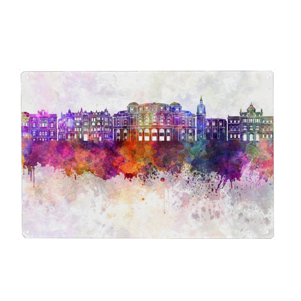 Metall Poster "Bilbao skyline in watercolor" artboxONE - Städte,Reise,Abstrakt,Architektur