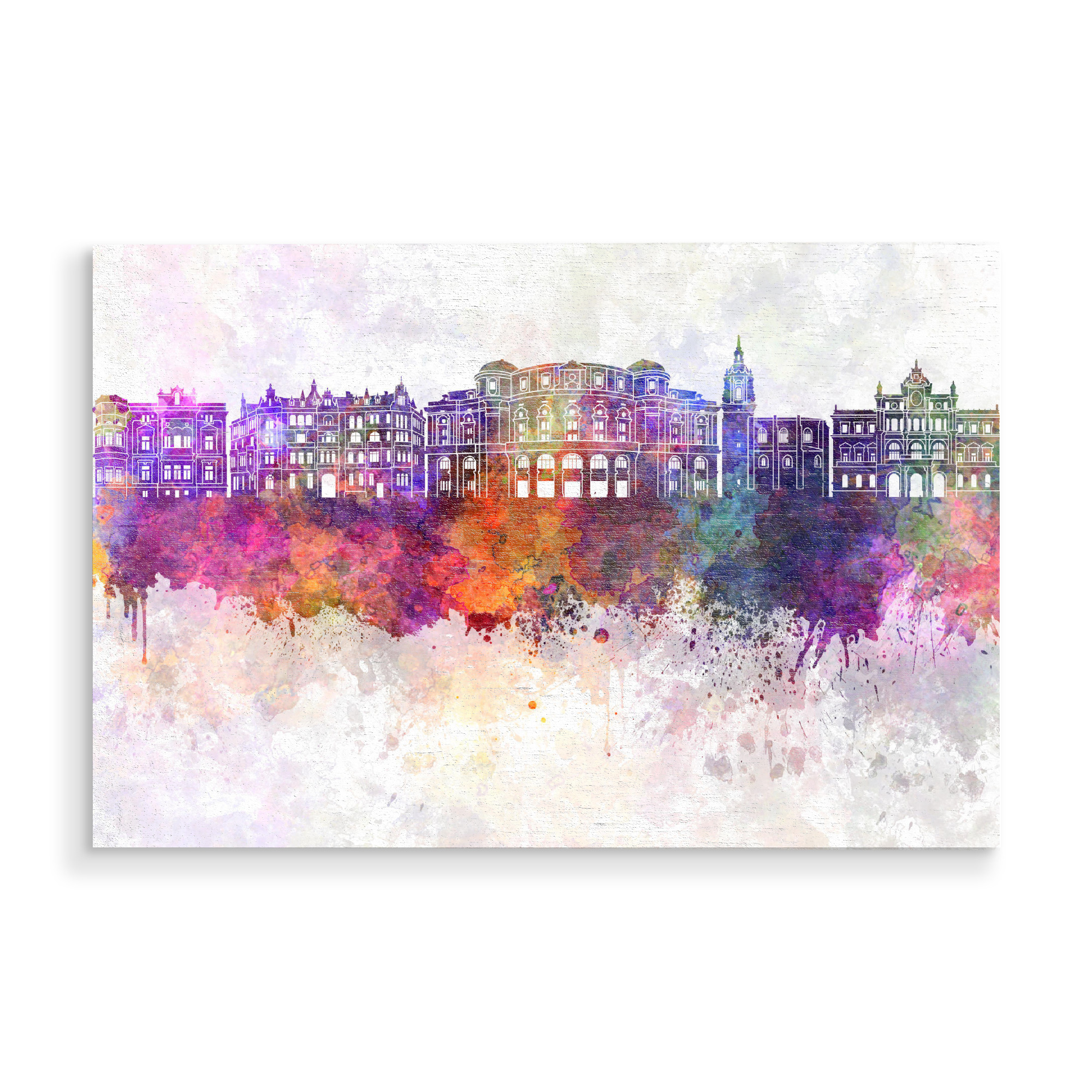 Holzbild "Bilbao skyline in watercolor" artboxONE - Städte,Reise,Abstrakt,Architektur