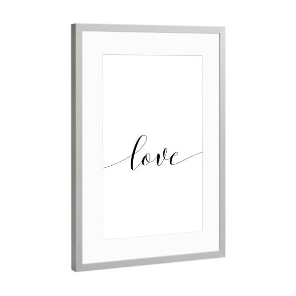 Poster mit Rahmen Silber "Love x" artboxONE - Typografie,Schwarzweiß - Love,Love quote,Script font,Valentines tag