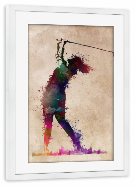 Poster mit Rahmen weiß "Golf player" artboxONE - Sport,Sport / Sommerspiele,Sport / Motivation