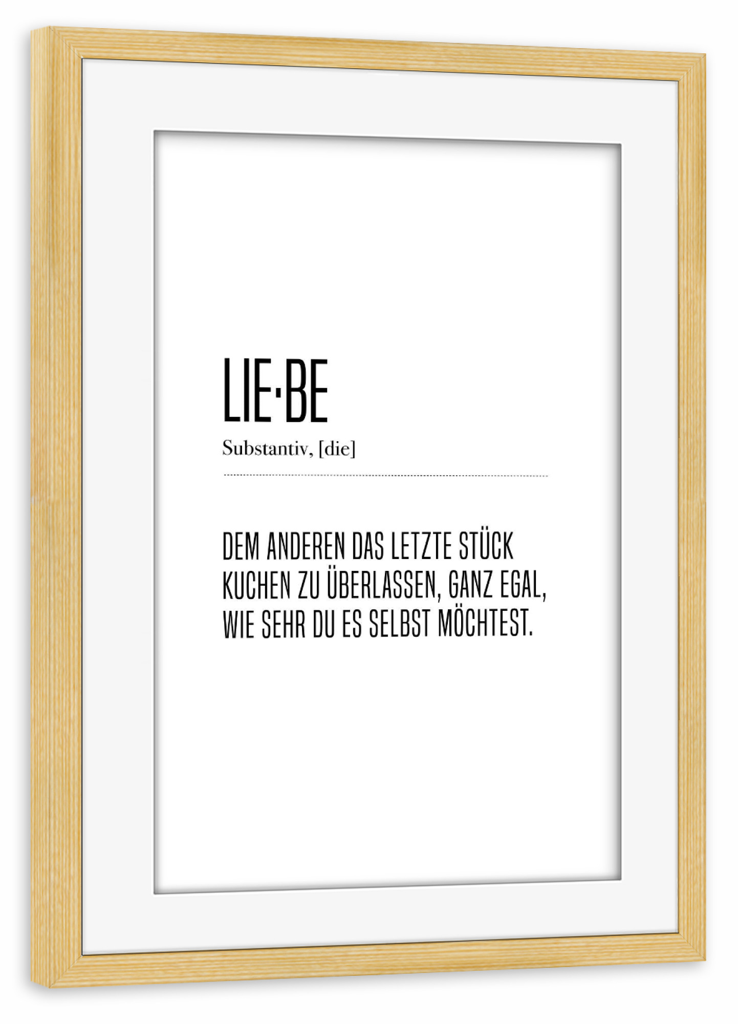 Poster mit Rahmen kiefer "Lie-be" artboxONE - Typografie,Essen & Trinken,Schwarzweiß,Liebe,Lustig