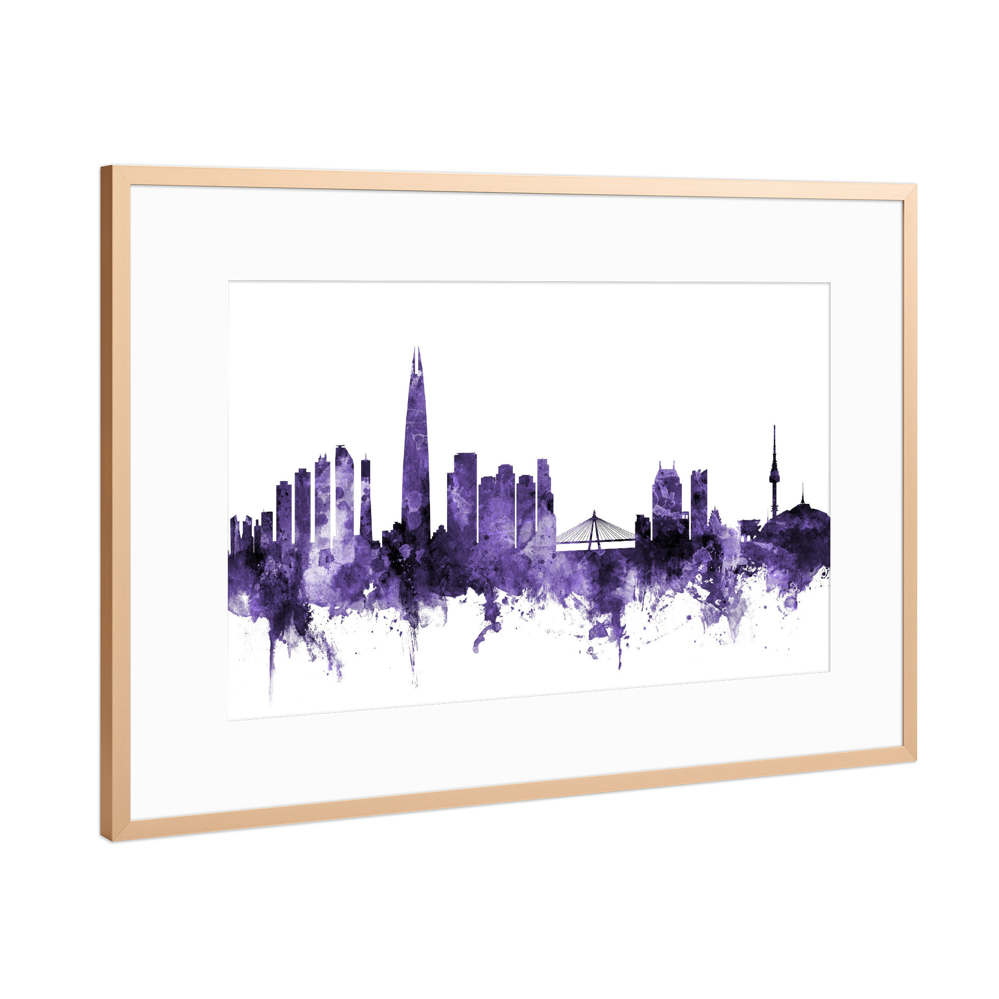 Poster mit Rahmen Kupfer "Seoul Skyline South Korea 3" artboxONE - Städte,Reise,Ultraviolet,Städte / Weitere