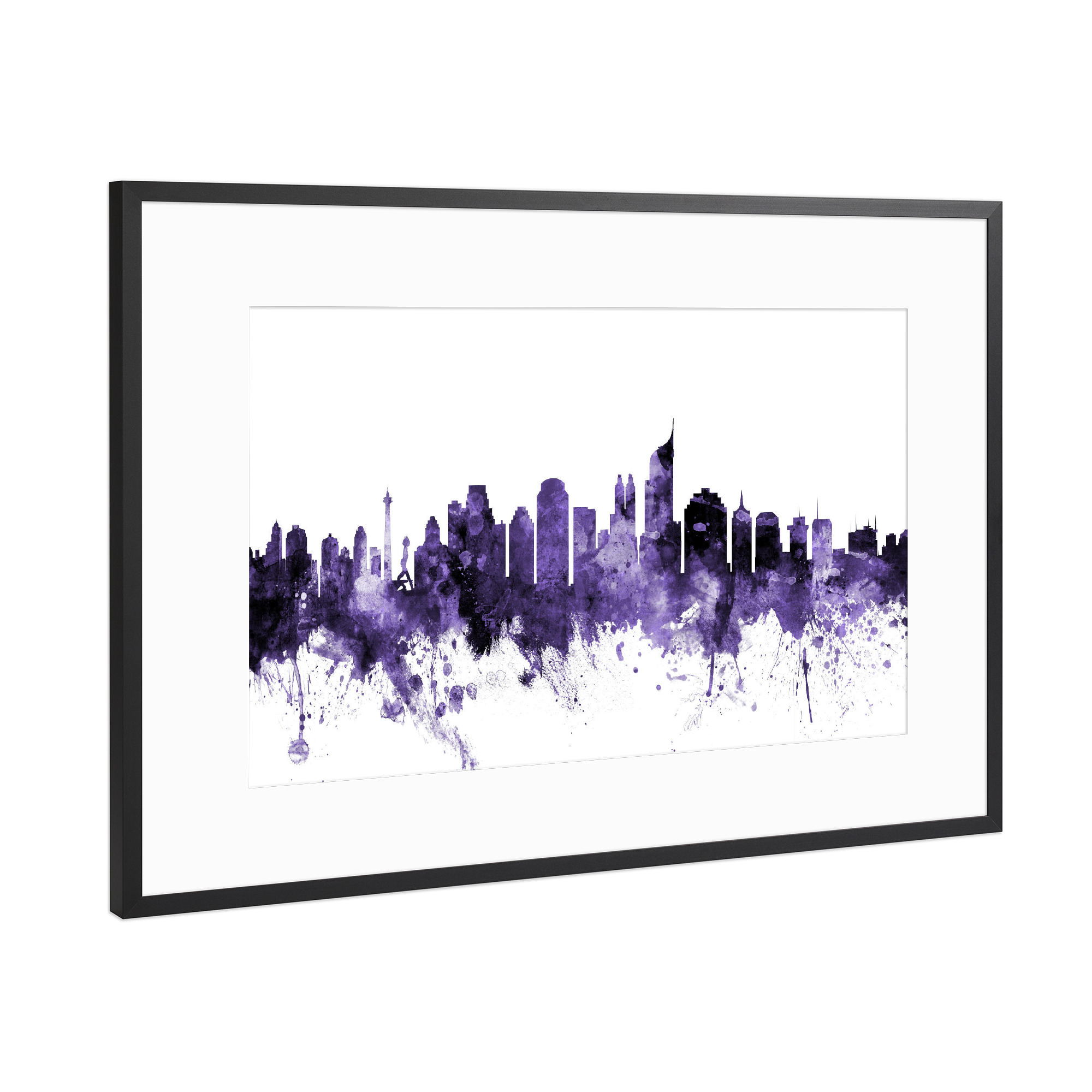 Poster mit Rahmen Schwarz (Metallic) "Jakarta Skyline Indonesia 2" artboxONE - Städte,Reise,Ultraviolet,Städte / Weitere